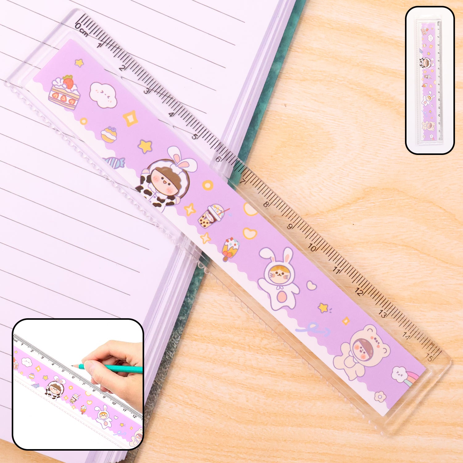 Kids plastic ruler with colorful cartoon design for school use